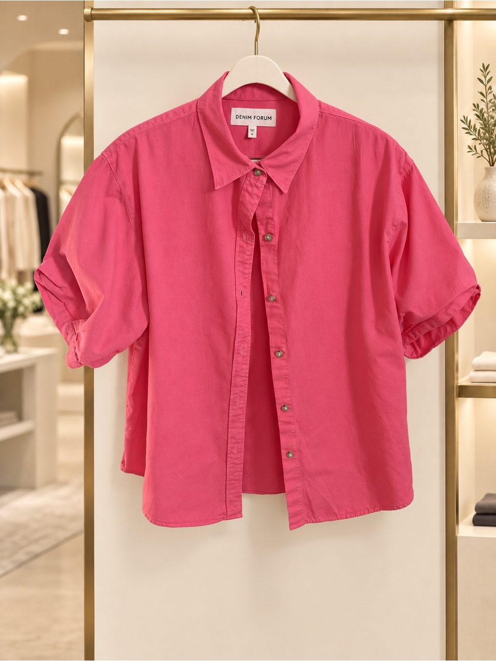 Aritzia Denim Forum Pink Short-Sleeve Button-Down Shirt